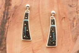 Navajo Artist Calvin Begay Night Sky Sterling Silver Earrings